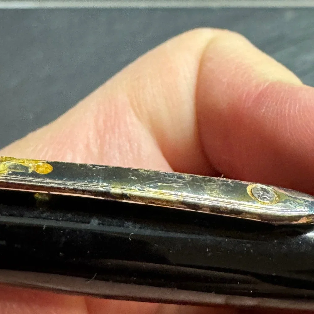 Vtg Antique Ballpoint pen, Black lacquer cap gold-plated, striped barrel 40s/50s